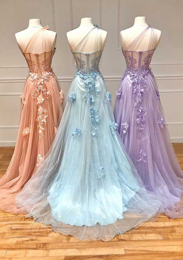 Robe de bal longue en tulle, asymétrique, sans manches, longueur au sol, avec fente appliquée